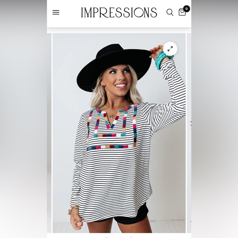 Impressions East Village colorful Embroidered white and black long sleeve Top